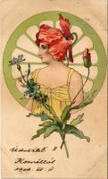 1900 Szecessziós hölgy / Art Nouveau lady. litho (fl)