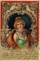 Silber / Szecessziós hölgy / Art Nouveau lady. litho (Rb)