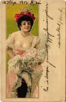 1902 Szecessziós hölgy / Art Nouveau lady, litho (Rb)