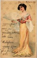 1903 Szecessziós hölgy / Art Nouveau lady, litho (EK)