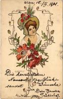 1901 Schwere Wahl Serie 28. Kunstverlag Rafael Neuber / Szecessziós hölgy / Art Nouveau lady. litho s: E. Döcker (EK)