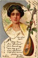 1902 Szecessziós hölgy, dombornyomott / Art Nouveau lady. embossed litho