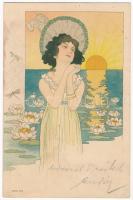 Szecessziós hölgy / Art Nouveau lady. Serie 306. litho (ázott / wet damage)