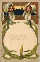 1903 Szecessziós gyerekek virágban / Art Nouveau children in flowers. Kopál Trademark Serie 169. litho