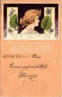 1899 (Vorläufer) Veilchen / Szecessziós hölgy ibolyákkal / Art Nouveau lady with violet flowers. E.B. & C.i.B. S. 9043. litho (EK)