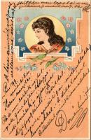 1899 (Vorläufer) Szecessziós hölgy / Art Nouveau lady. litho