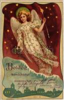 1901 Szecessziós hölgy, boldog karácsonyi ünnepeket / Art Nouveau lady, Christmas greeting. Serie 189. litho (r)
