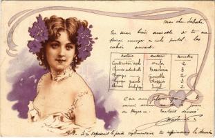 1903 Szecessziós hölgy, dombornyomott / Art Nouveau lady. embossed litho (EK)