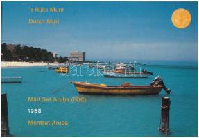 Aruba 1988. 5c - 2 1/2Fl (6xklf) forgalmi sor + Aruba emlékérem szettben, karton dísztokban T:1 Aruba 1988. 5 Cents - 2 1/2 Florin (6xdiff) + Aruba commemorative coin in set, in cardboard case C:UNC