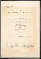 1968 Munka Érdemrend ezüst fokozatának adományozó oklevele, rajta Losonczi Pál és Cseterki Lajos nyomtatott aláírásával, eredeti nylon tokban