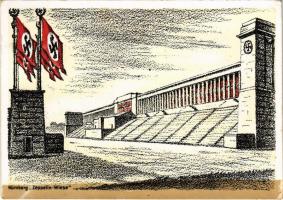 1939 Nürnberg Zeppelin Wiese / German NSDAP Nazi propaganda, swastika + So. Stpl (Rb)