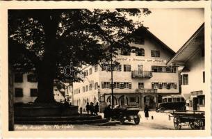 Reutte, Ausserfern Marktplatz, Gasthof &amp; Brauerei zum Hirsch / square, automobile, bus, restaurant, hotel and brewery