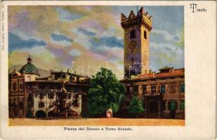 Trento, Trient (Südtirol); Piazza del Duomo e Torre Grande / clock tower. Fco. Avanzo, Ottico 59.