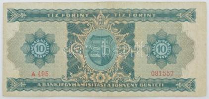 1946. 10Ft "A 495 081557" T:III fo. / Hungary 1946. 10 Forint "A 495 081557" C:F...