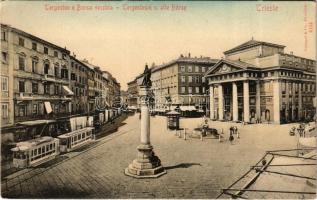 Trieste, Trieszt; Tergesteo e Borsa vecchia / square, trams