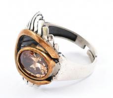 Ezüst(Ag) gyűrű citrinnel, jelzett, állítható méret, bruttó: 6,7 g