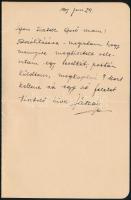 1907.VI.29 Jászai Mari (1850-1926) színésznő autográf levele Gerő Ödön (1863-1939) művészeti újságíró, szerkesztőnek. A soraiban egy levelet említ, melyre Gerő válaszát várja. Egy beírt oldalon