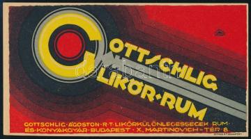 cca 1920-1930 Gottschlig likőr-rum számolócédula, Amberg József grafikája, Globus Rt. Bp.