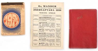1930-1971 3 db különféle zsebnaptár (Dr. Wander gyógyszer- és tápszergyár, stb.), vegyes állapotban
