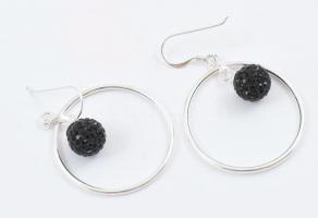 Ezüst(Ag) karikafülbevaló-pár shamballa gyönggyel, jelzett, d: 3 cm, bruttó: 5,3 g