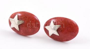 Ezüst(Ag) csillagos fülbevalópár korallal, jelzett, h: 2,2 cm, bruttó: 3,9 g