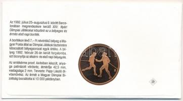 1992. "Barcelona - Magyar csapat" emlékérem bélyeges borítékon, elsőnapi bélyegzéssel T:PP