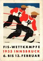 1933 Fis-Wettkämpfe Innsbruck. Offizielle Festpostkarte. Die Skiwettkämpfe der Nationen. Tiroler Kunstverlag Chizzali / FIS Alpine World Ski Championships, winter sport s: Troyer (EB)