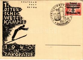 1940 1. Oster-Schi-Wettkämpfe in Zakopane (Deutsche Post Osten) / First ski-event held in Zakopane, winter sport + General Gouvernement eagle/swastika stamp + Osterschiwettkämpfe Zakopane So. Stpl. (EK)