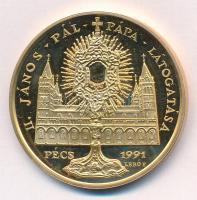 Bognár György (1944-) / Lebó Ferenc (1960-) 1991. II. János Pál pápa látogatása - Pécs aranyozott fém emlékérem (42,5mm) T:PP fo.