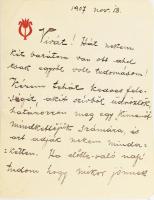 1907.nov.19 Jászai Mari (1850-1926) színésznő autográf levele Gerő Ödön (1863-1939) művészeti újságíró, szerkesztőnek és feleségének, amelyben invitálja őket saját otthonába egy vasárnapi fellépése utáni időpontra: "(...) Nagyon sajnálom édes uram mikor olyan hosszú levelek írására kényszerítem - csak egy mondat - is elég: 'Vasárnap ott leszünk' Ez oly értelmes felelet lesz!". Két és fél beírt oldal Jászai Mari levélpapírján, Jászai Mari autográf aláírásával.