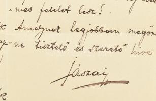 1907.nov.19 Jászai Mari (1850-1926) színésznő autográf levele Gerő Ödön (1863-1939) művészeti újságí...