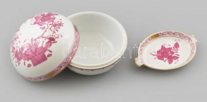 Herendi Apponyi mintás bonbonniere és hamus. Kézzel festett, jelzett, hibátlan d: 12 cm