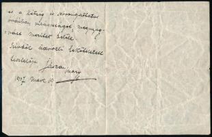 1907. márc.19. Jászai Mari (1850-1926) színésznő autográf sorai Gerő Ödön (1863-1939) műkritikus, sz...