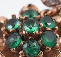 Ezüst(Ag) virágos fülbevalópár zöld kövekkel, jelzett, h: 3 cm, bruttó: 9,3 g