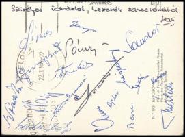 1964 A magyar labdarúgó válogatott tagjai által aláírt képeslap Barcelonából Sipos, Bene, Kocsis, Má...