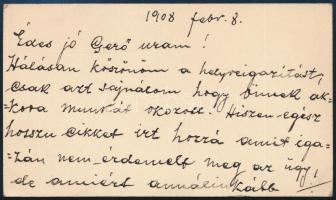 1908. febr. 3. és 8. Jászai Mari (1850-1926) színésznő autográf, kettő darab levele Gerő Ödön (1863-...