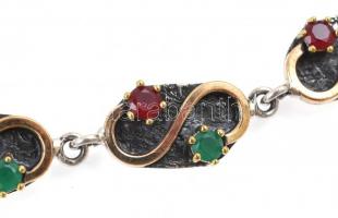 Aranyozott ezüst(Ag) karkötő színes kövekkel, jelzett, h: 17 cm, bruttó: 15,1 g