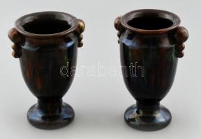 Badár Balázs, ifj. (1896-1972): Mázas kerámia urna váza, 2 db. Jelzett, az egyiken egészen apró lepattanással, m: 13,5 cm