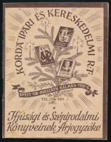 cca 1941 Korda Ipar és Kereskedelmi Rt. ifjúsági és szépirodalmi könyveinek árjegyzéke, 43+3 p.