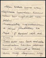 1907. jun. 27 Jászai Mari (1850-1926) színésznő autográf levele Gerő Ödön (1863-1939) újságíró, szerkesztőnek, a Pesti Napló munkatársának, amelyben Petőfi témában ír. 1907-ben jelent meg a Petőfi-Album a Pesti Napló kiadásában, amelyben Jászai Mari is jegyzett egy fejezetet Petőfi s a szinészet. Néhány hónappal a megjelenés előtt Gerő felkérésére válaszol Jászai: (...) Megbízása határtalan tisztelet nekem. Bár megtudnék neki felelni! (...) Tudós cikk nem lesz azt előre mondhatom hanem fölolvasztom a lelkemet és azzal írom meg. Megírom hogy mennyire lenézné Petőfi ma a színészetet - hát még a mienket! - ha még élne. Különben akkor talán még nem játszotta volna a János Vitézét selyem trikós primadonna (...). Három beírt oldal, Jászai Mari autográf aláírásaival. A levélhez tartozik még egy további lap, amelynek tartalmának nagy részét Szerdahelyi Sándor (1884-1961) újságíró, kritikusnak szánta Jászai, a végén négy további sor Gerő részére. Egy beírt oldal, Jászai Mari autográf aláírásaival.