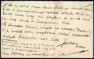 1907. jun. 27 Jászai Mari (1850-1926) színésznő autográf levele Gerő Ödön (1863-1939) újságíró, szer...