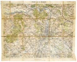 cca 1910 Budapest és környéke katonai vázon térkép megviselt 58x45 cm