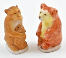 2 db mini porcelán figura: majom, maci. Jelzés nélkül. kézzel festett, hibátlan. m: 3-3,5 cm