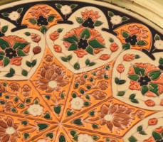 Görög zománcfestett réz tál, belső lap egy pötty ragasztóra szorul , 33 cm