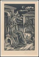 Molnár C. Pál (1894-1981): Mária a gyermek Jézussal. Fametszet, papír, utólagos jelzéssel, paszpartu...