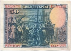 Spanyolország 1928. 50P T:III szép papír 
Spain 1928. 50 Pesetas C:F fine paper
Krause P#75