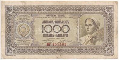 Jugoszlávia 1946. 1000D T:III  Yugoslavia 1946. 1000 Dinara C:F  rause P#67