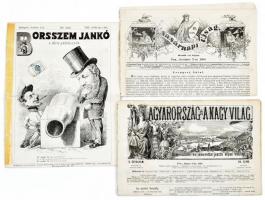 1860-1879 3 db régi újság Borsszem Jankó, Magyaroroszág és a nagyvilág, Vasárnapi Újság. Sok fametszetű illusztrációval