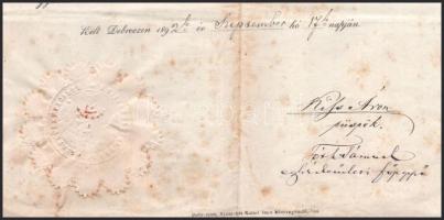 1892 Debreceni teológia akadémia bizonyítványa Kiss Áron püspök autográf aláírásával