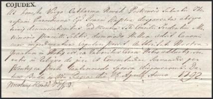 1792 Pókateleki Kondé Miklós (1730-1802) nagyváradi római katolikus püspök. Autográf aláírással ellá...